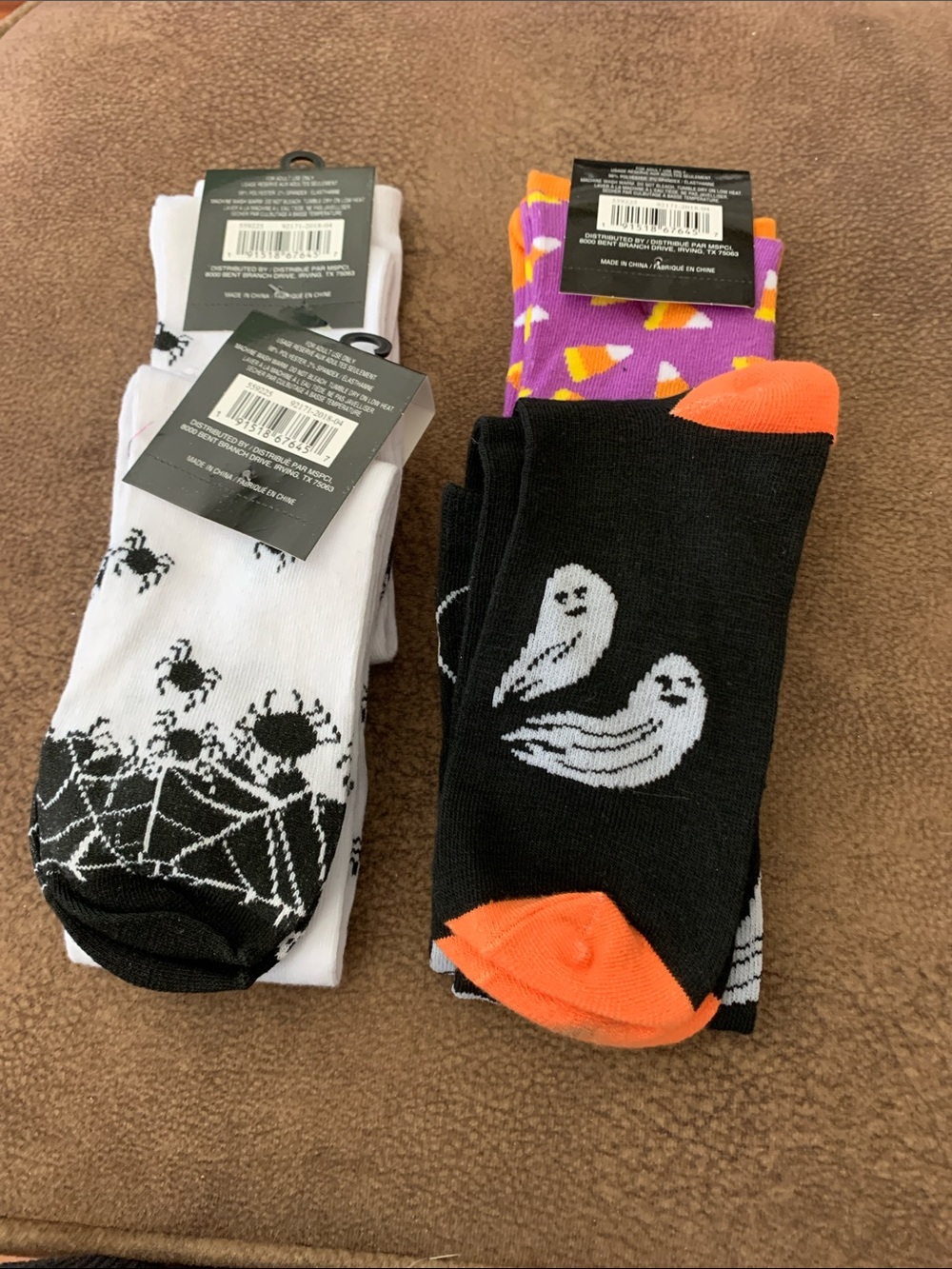 Halloween Crew Socks - Ghost & Spider Web Designs, Black/White/Orange